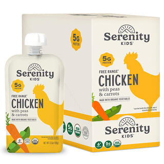 Serenity Kids, Free Range Chicken with Peas & Carrots, 6+ Months, 6 Pouches, 3.5 oz (99 g) Each