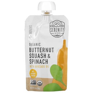 Serenity Kids, Comida para bebés, Más de 6 meses, Calabaza moscada y espinaca orgánicas con aceite de aguacate, 99 g (3,5 oz)