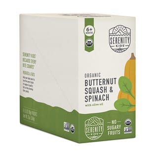 Serenity Kids, Organic Butternut Squash & Spinach with Olive Oil, 6+ Months, 6 Pouches, 3.5 oz (99 g) Each