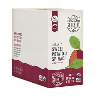 Serenity Kids, Bio povijnice batátová a špenát s olivovým olejem, 6 a více měsíců, 6 sáčků, každá 99 g (3,5 oz)