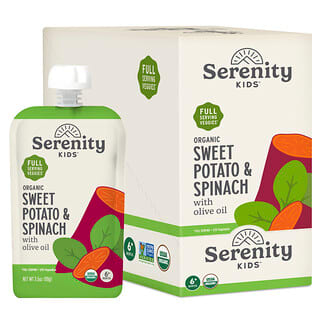 Serenity Kids, органический батат и шпинат с оливковым маслом, для детей от 6 месяцев, 6 паучей по 99 г (3,5 унции)