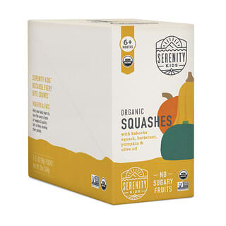 Serenity Kids, Courge biologique à la courge kabocha, à la courge butternut, à l'huile d'olive et au courge, 6 mois et plus, 6 gourdes, 99 g pièce