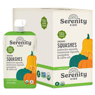Serenity Kids, Calabazas orgánicas con kabocha, Calabaza moscada, Calabaza moscada y aceite de oliva, 6 meses en adelante, 6 sobres, 99 g (3,5 oz) cada uno