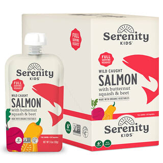 Serenity Kids, Wild Caught Salmon with Butternut Squash & Beet, 6+ Months, 6 Pouches, 3.5 oz (99 g) Each