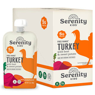 Serenity Kids, Curcan crescut în libertate cu cartofi dulci, dovleac și sfeclă, 6+ luni, 6 pliculețe, 99 g (3,5 oz)