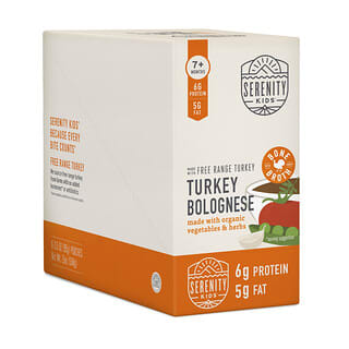 Serenity Kids, Bolognese de dinde aux légumes et plantes biologiques, À partir de 7 mois, 6 gourdes, 99 g pièce