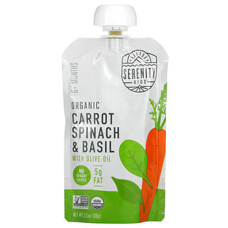 Serenity Kids, Zanahorias orgánicas, espinaca y albahaca, Más de 6 meses, 99 g (3,5 oz)