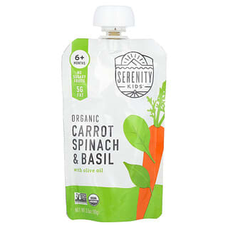 Serenity Kids, Zanahorias orgánicas, espinaca y albahaca, Más de 6 meses, 99 g (3,5 oz)