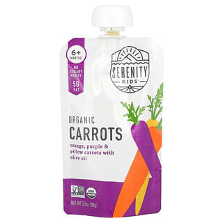 Serenity Kids, органическая морковь, для детей от 6 месяцев, оранжевая, фиолетовая и желтая морковь с оливковым маслом, 99 г (3,5 унции)