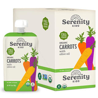 Serenity Kids, Organic Carrots, Orange, Purple & Yellow Carrots with Olive Oil, 6+ Months, 6 Pouches, 3.5 oz (99g ) Each