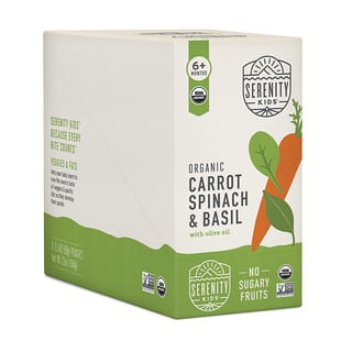 Serenity Kids, Organic Carrot, Spinat & Basilikum mit Olivenöl, Bio-Karotte, Spinat und Basilikum mit Olivenöl, ab 6 Monaten, 6 Beutel, je 99 g (3,5 oz.).