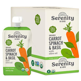 Serenity Kids, 有机胡萝卜、菠菜和罗勒配橄榄油、6 个月以上、6 袋、每袋 3.5 盎司（99 克）