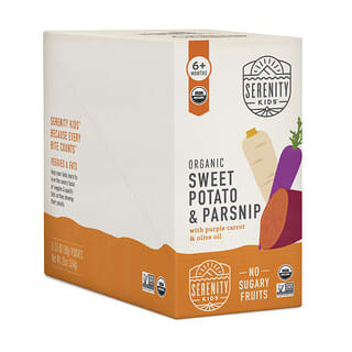 Serenity Kids, Batata y chirivía orgánicas con zanahoria morada y aceite de oliva, 6 meses en adelante, 6 sobres, 99 g (3,5 oz) cada uno