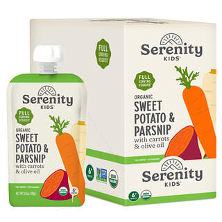 Serenity Kids, органический батат и пастернак с фиолетовой морковью и оливковым маслом, для детей от 6 месяцев, 6 паучей по 99 г (3,5 унции)