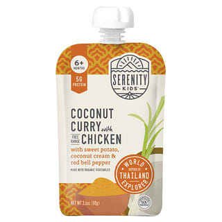 Serenity Kids, Curry de nucă de cocos cu pui cu cartofi dulci, ardei gras roșu și cremă de nucă de cocos, 6+ luni, 3,5 oz (99 g)