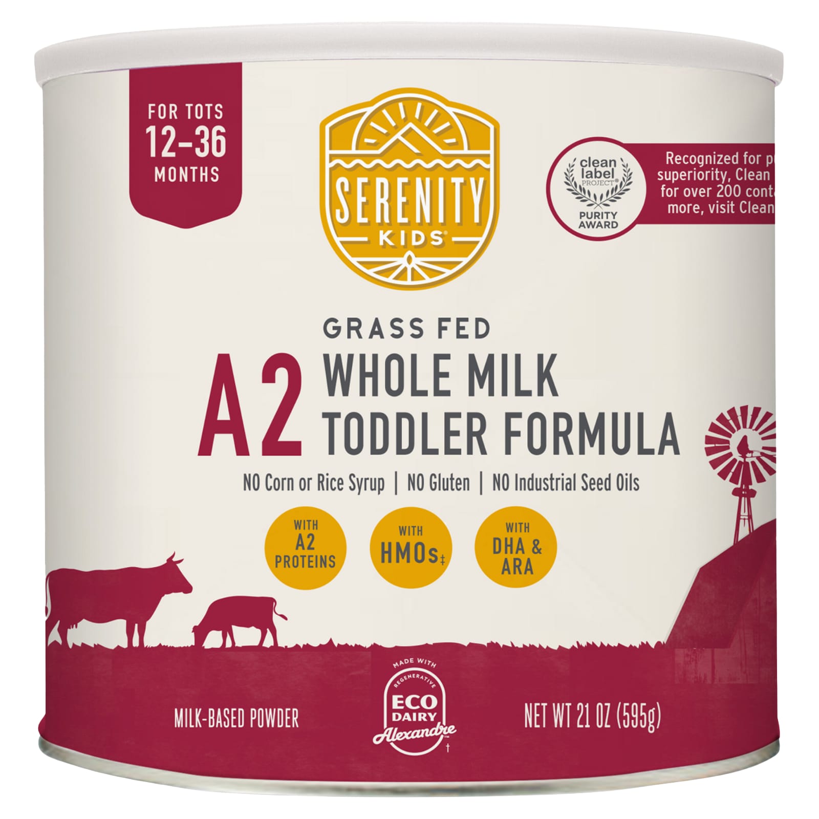 A2, Grass Fed Whole Milk Toddler Formula, For Tots 12-36 Months, 21 oz (595  g)