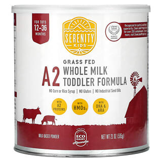 Serenity Kids, A2, смесь для малышей из цельного молока травяного откорма, для малышей в возрасте 12–36 месяцев, 595 г (21 унция)