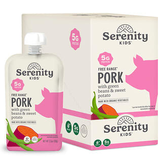 Serenity Kids, сублимированная свинина с зеленой фасолью и бататом, от 6 месяцев, 6 паучей по 99 г (3,5 унции)