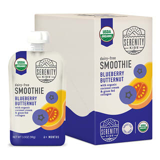 Serenity Kids, Dairy-Free Smoothie + Collagen, All Ages 6+ Months, Berry Butternut, 6 Pouches, 3.5 oz (99 g) Each