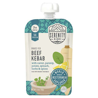 Serenity Kids, кабаб из говядины травяного откорма с морковью, пастернаком, картофелем, шпинатом, травами и специями, для детей от 7 месяцев, 99 г (3,5 унции)