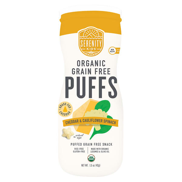 Serenity Kids, 유기농 곡물 무함유 퍼프, 체다 및 콜리플라워 시금치, 42g(1.5oz)