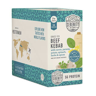 Serenity Kids, Kebab de vită hrănită cu iarbă cu păstârnac, spanac, morcov, ierburi și condimente, 7+ luni, 6 pliculețe, 99 g (3,5 oz)
