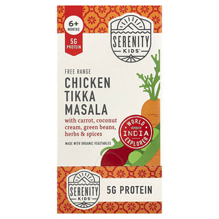 Serenity Kids, Tikka masala de pollo criado en libertad con zanahoria, crema de coco, frijoles verdes, hierbas y especias, 6 meses en adelante, 6 bolsas, 99 g (3,5 oz) cada una