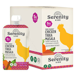 Serenity Kids, Free Range Chicken Tikka Masala with Carrot, Coconut Cream, Green Beans, Herbs & Spices, 6+ Months, 6 Pouches, 3.5 oz (99 g) Each