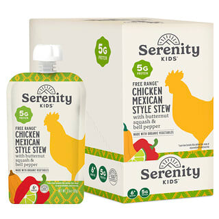 Serenity Kids, Ragoût de poulet fermier à la mexicaine au butternut et au poivron rouge, À partir de 6 mois, 6 gourdes, 99 g pièce