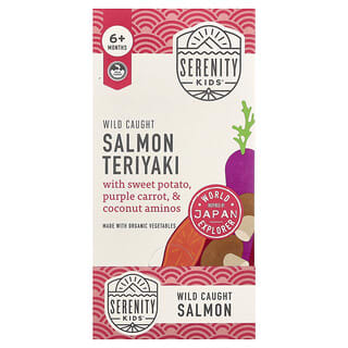 Serenity Kids, Wild Caught Salmon Teriyaki with Sweet Potato, Purple Carrot, & Coconut Aminos, 6+ Months, 6 Pouches, 3.5 oz (99 g) Each