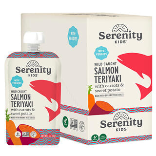 Serenity Kids, Wild Caught Salmon Teriyaki with Sweet Potato, Purple Carrot, & Coconut Aminos, 6+ Months, 6 Pouches, 3.5 oz (99 g) Each