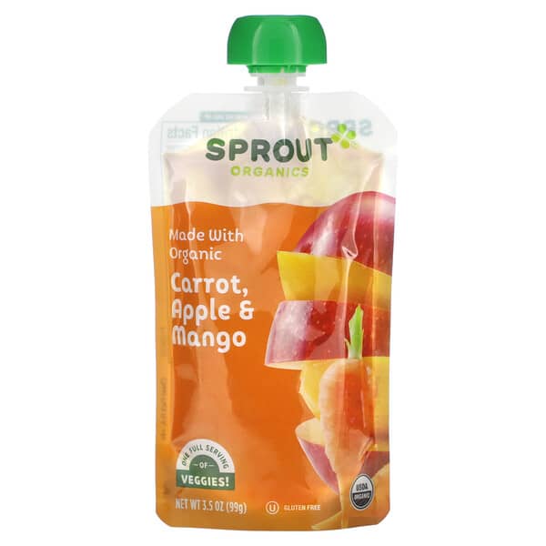 Sprout Organics, 嬰兒食品，6 個月及以上，胡蘿蔔蘋果芒果，3.5 盎司（99 克）