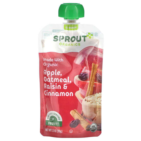 Sprout Organics, ベビーフード、生後6か月以上、リンゴオートミール、シナモン入り、99g（3.5オンス）