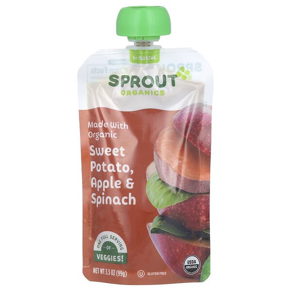 Sprout Organics, 有機嬰幼兒食品，2 段，含地瓜/蘋果/菠菜，3.5 盎司（99 克）