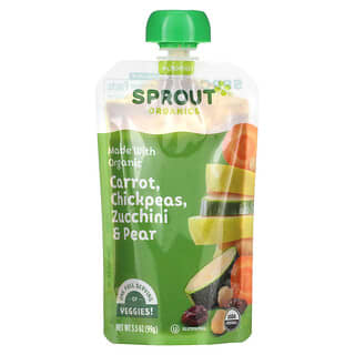 Sprout Organic, Baby Food, 6 Months & Up, Carrot, Chickpeas, Zucchini & Pear, 3.5 oz (99 g)