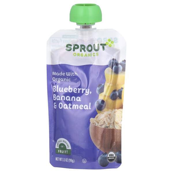 Sprout Organics, 嬰幼兒食品，適用於 6 個月及以上嬰幼兒，含藍莓/香蕉/燕麥，3.5 盎司（99 克）