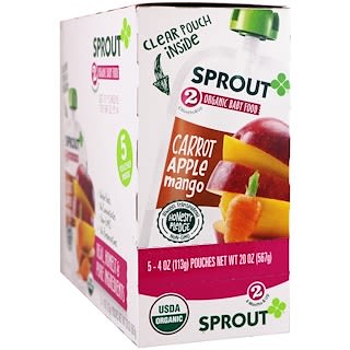 Sprout Organics, Baby Food, Stage 2, Carrot, Apple, Mango, 5 Pouches, 4 oz (113 g)