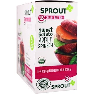 Sprout Organics, Baby Food, Stage 2, Sweet Potato, Apple Spinach, 5 Pouches, 4 oz (113 g) Each