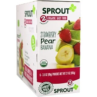Sprout Organics, Baby Food, Etapa 2, Fresa, Pera, Banana, 6 bolsitas, 3.5 oz (99 g) c/u