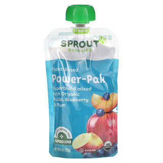 Sprout Organic, Power Pak ، 12 شهرًا فأكثر ، بنكهة التفاح مع مزيج رائع من التوت الأزرق ، 4.0 أونصة (113 جم)