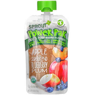 Sprout Organic, Power Pak，12 個月及以上兒童，蘋果/藍莓/李子超級混合配方，4.0 盎司（113 克）