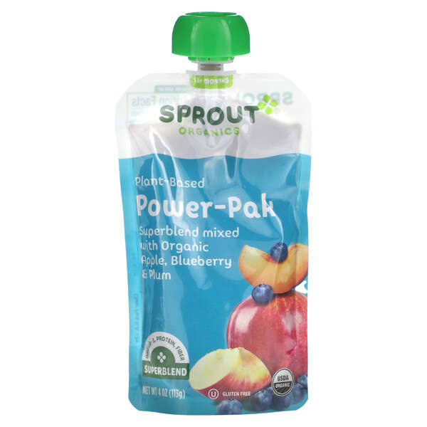 Sprout Organics, Power Pak（パワーパック）、生後12か月以上、リンゴ、ブルーベリーとプラムのスーパーブレンド入り、113g（4.0オンス）