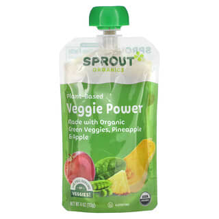 Sprout Organic, أغذية الأطفال ، قوة الخضروات ، 12 شهرًا فما فوق ، خضروات خضراء ، الأناناس والتفاح ، 4 أونصة (113 جم)