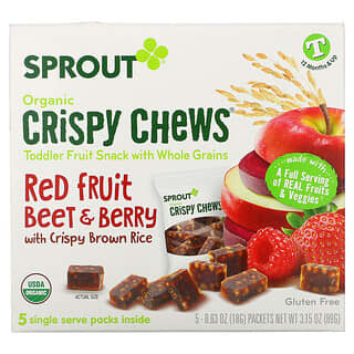 Sprout Organic, Crispy Chews, от 12 месяцев и старше, красные фрукты, свекла и ягоды с хрустящим коричневым рисом, 5 пакетиков по 18 г (0,63 унции)