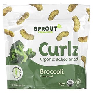Sprout Organics, Curlz, Bocadillo horneado orgánico, 12 meses en adelante, Brócoli, 42 g (1,48 oz)