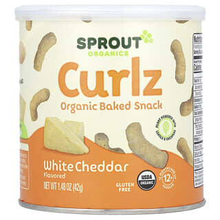 Sprout Organics‏, Curlz, חטיף אפוי אורגני, מגיל 12 חודשים ומעלה, בטעם צ'דר לבן, 42 גרם (1.48 אונקיות)