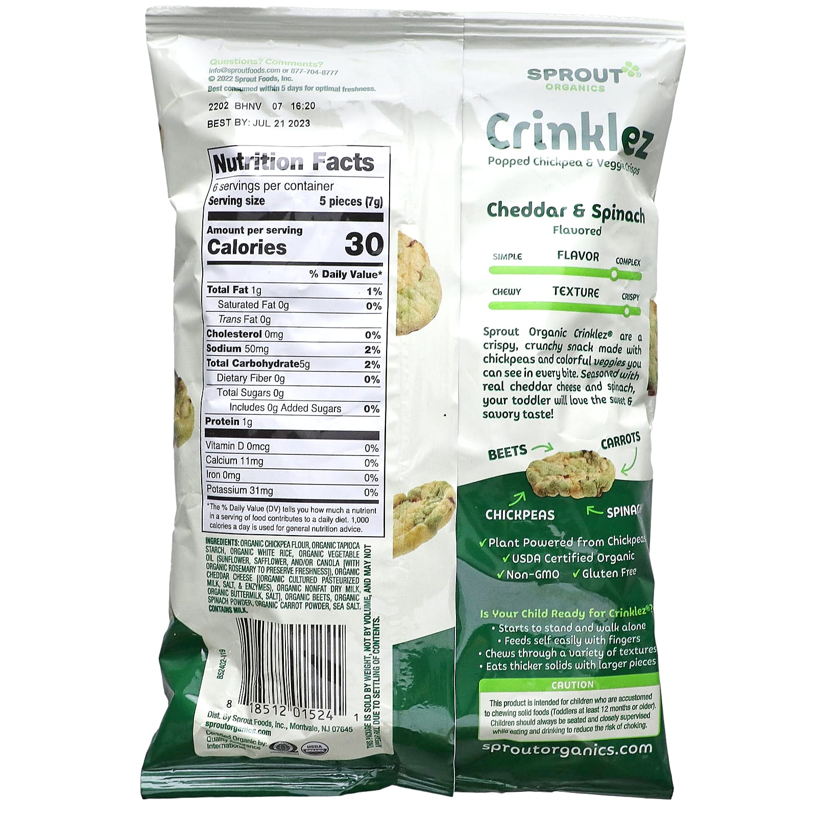 Sprout Organics, Crinklez, Organic Popped Chickpea & Veggie Crisp, 12