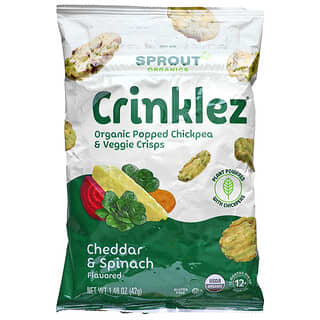Sprout Organic, Crinklez, En-cas aux pois chiches et aux légumes, 12 mois et plus, Cheddar et épinard, 42 g
