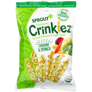 Sprout Organic, Crinklez，膨化鷹嘴豆和蔬菜零食，12 個月及以上，切達乳酪和菠菜，1.484 盎司（42 克）