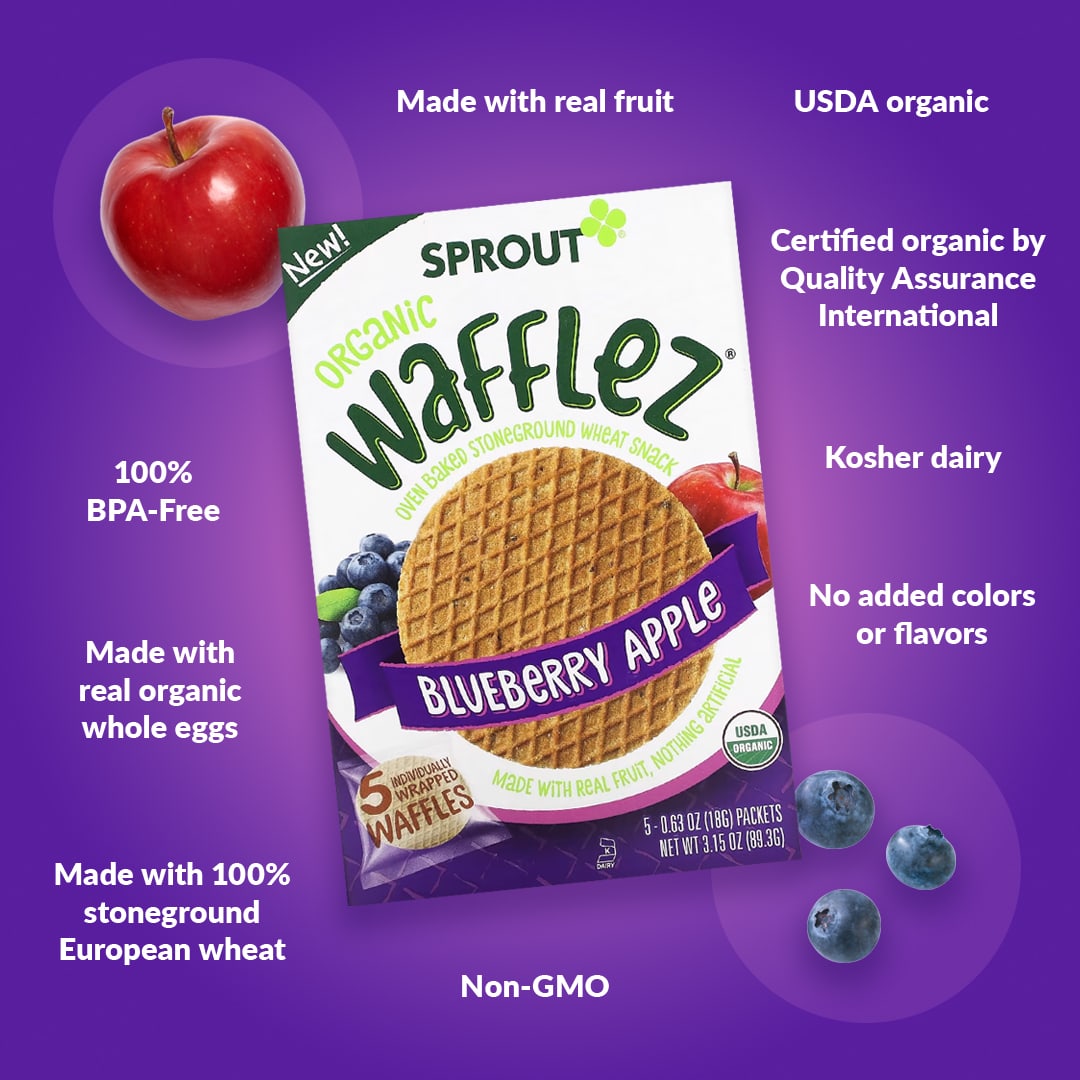 Sprout Organics, Wafflez, Blueberry Apple, 5 Packets, 0.63 oz (18 g) Each